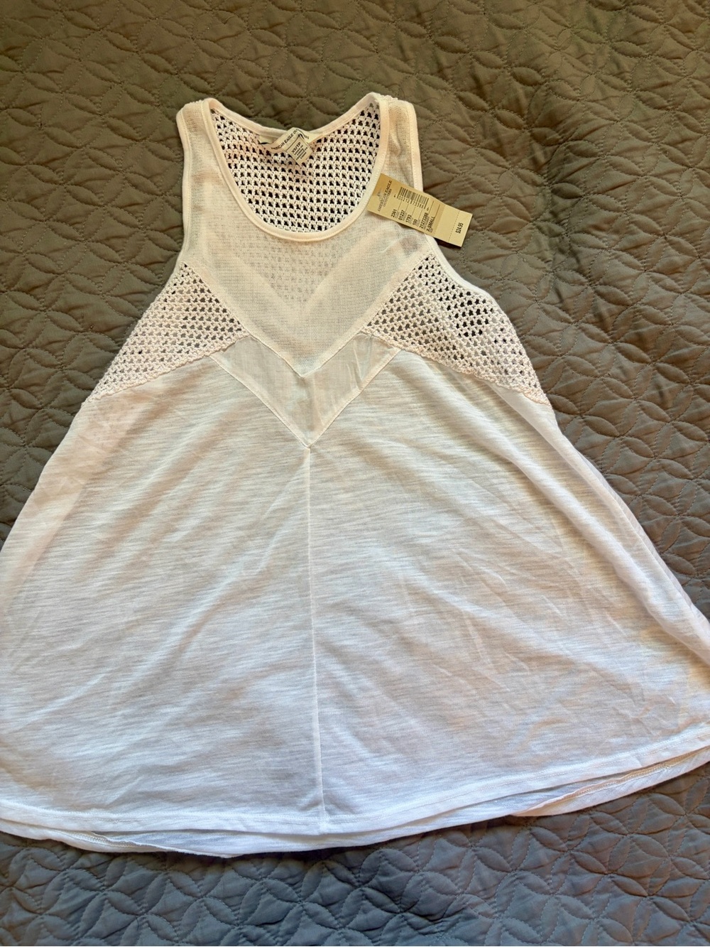 American Eagle Outfitters Cream Crochet Mesh Tank Top